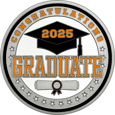 Orange "Congratulations Graduate 2025" with Black Rim, Tassel & Ribbon